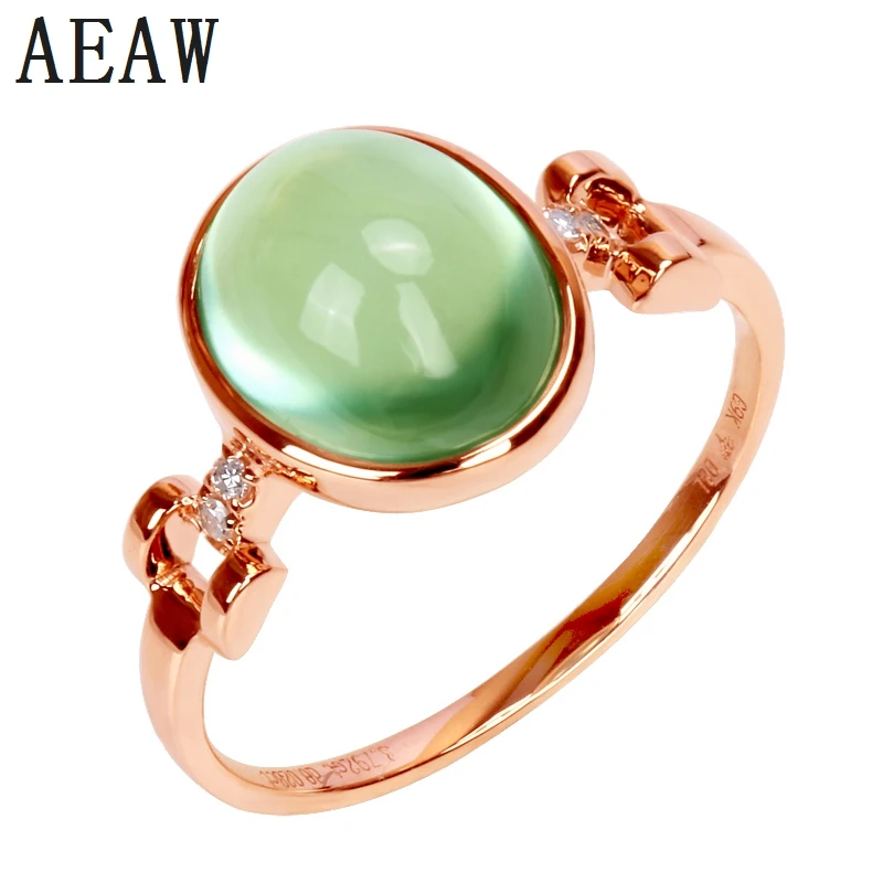 

100% Natural Prehnite Rings For Women Fine Jewelry Green Oval 8*10MM Gemstone Adjustable Simple Ring 14k Rose Gold