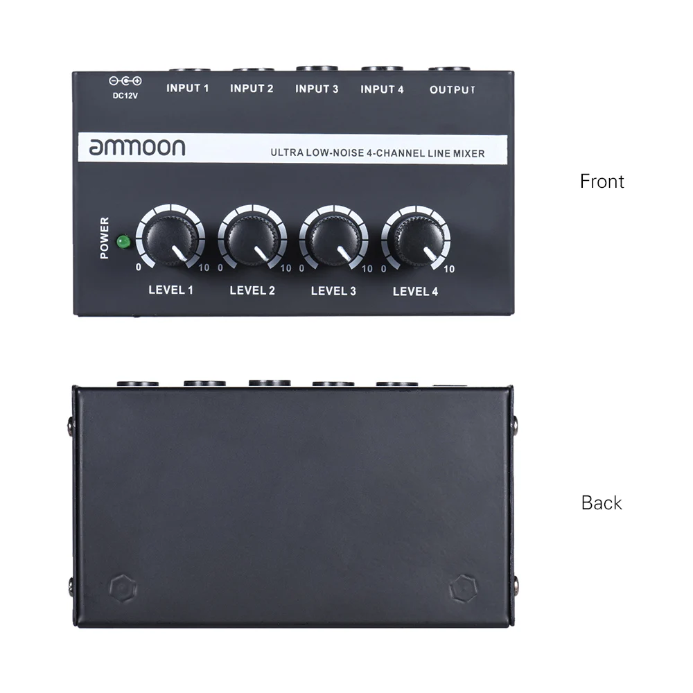 Ультра-компактный низкий уровень шума 4 канала линия моно аудио микшер с адаптером питания аксессуары для гитары