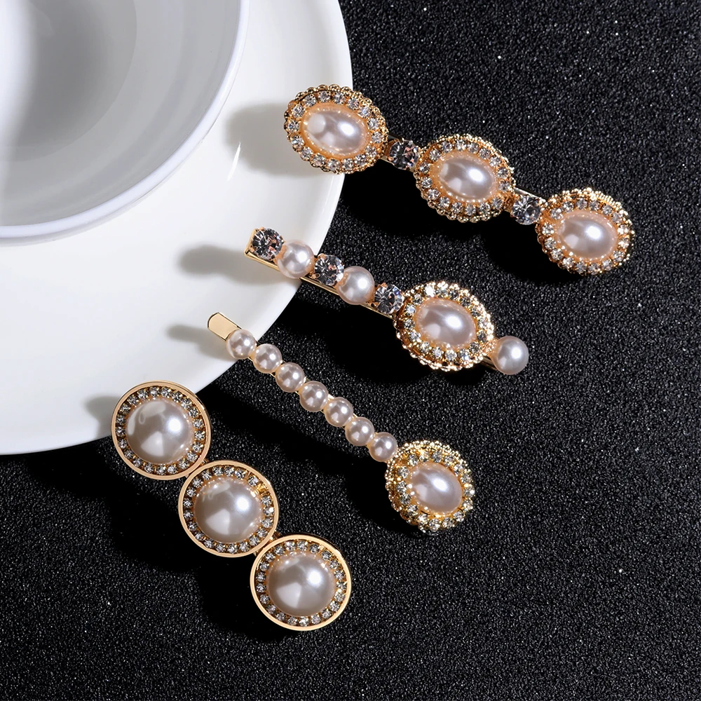 

Geometric Imitiation Pearl Rhinestone Hairpins Women Korea Crystal Hair Clips Hairgrip Barrette Hair Styling Accessories