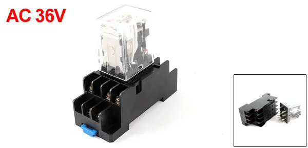 AC 36V Coil 3PDT 11 Pin Red LED General Purpose Power Relay w Socket Base