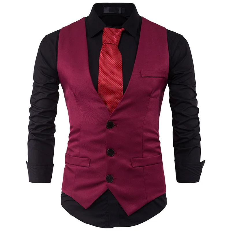 HEFLASHOR, стильный мужской весенний приталенный деловой костюм высокого класса, жилет, мужские Новые Вечерние жилеты с v-образным вырезом для отдыха, черный формальный Топ