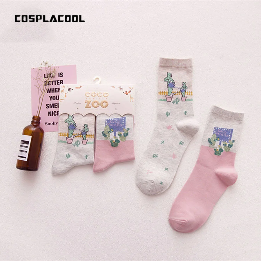 

Women's kawaii cactus pattern cartoon socks meias creative novelty Illustration embroidery cute cotton calcetines sock women