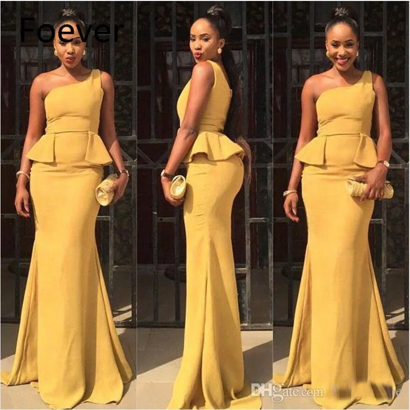 

Simple Yellow Mermaid Evening Dresses 2019 One Shoulder Ruffle Wasit Vestidos Formal Evening Gowns