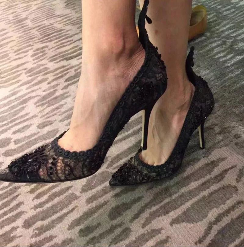 

New 2016 spring/autumn lace high quality thin heels pointed toe sexy women high-heeled shoes female elegant ol shoes Real photo