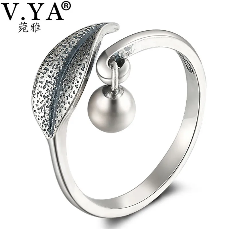 

V.YA 2018 Vintage Thai Silver Leaf Leaves Ring 925 Sterling Silver Jewelry Women's Ring Adjustable Size Drop Shipping