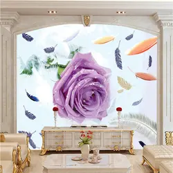Современная роскошь фрески обои 3D розы фиолетовый перо обои для Гостиная фоне стены документы домашнего декора Спальня