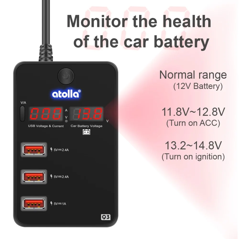 Atolla usb 3,0 концентратор разветвитель автомобильное зарядное устройство 120 Вт 12 В/24 В автомобильный прикуриватель до 3 USB зарядное устройство адаптер+ 2 прикуривателя