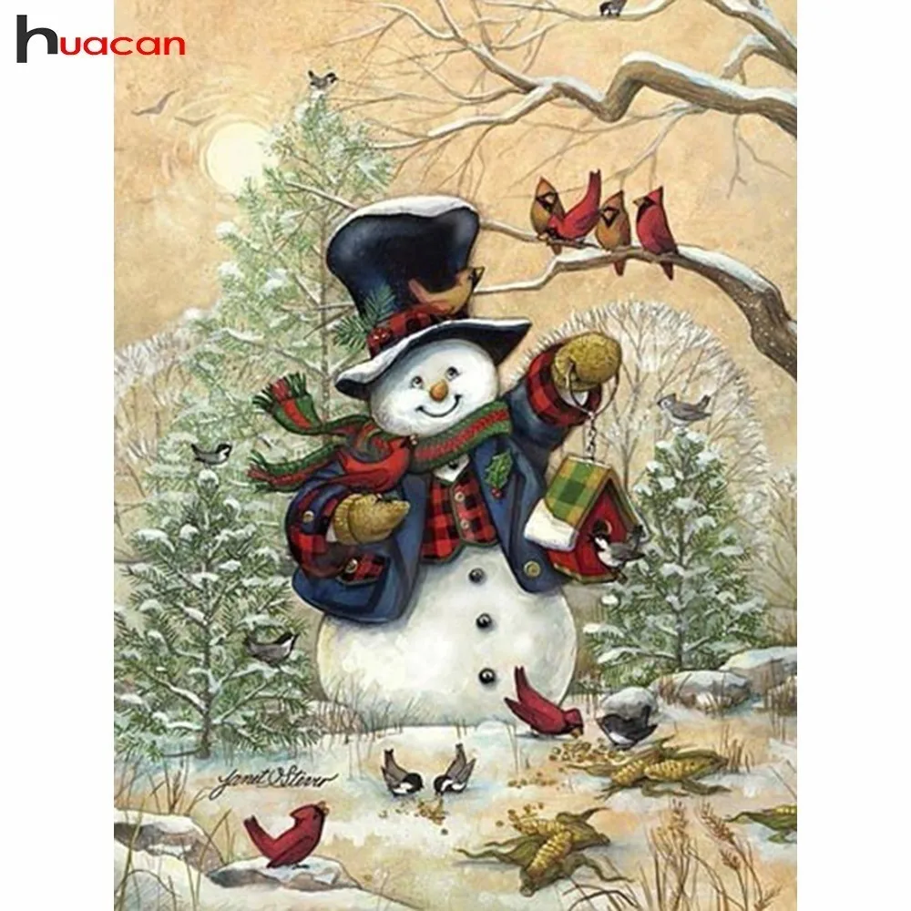 

Huacan Diamond Painting Scenery Full Round Diamond Embroidery Snowman Needlework Rhinestone Mosaic Kit Crafts Home Decor
