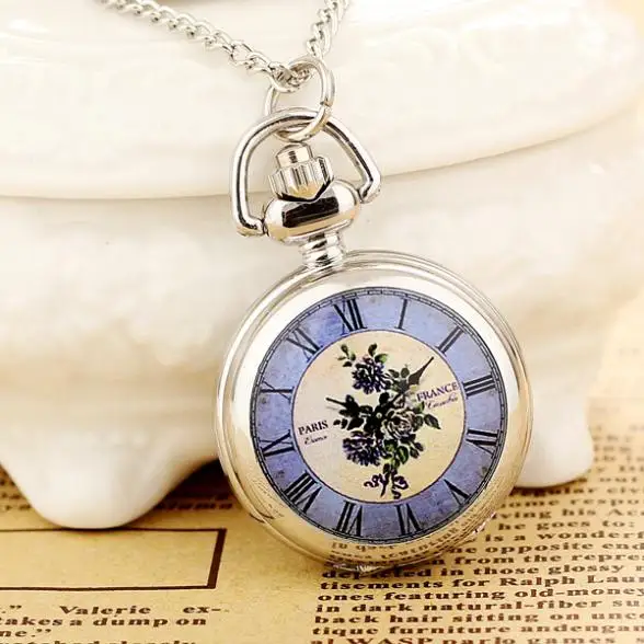 

2019New Products Women Pocket Watch High Quality Steampunk Necklace Pendant Quartz Pocket Watch Fashion Print Relogio Feminino
