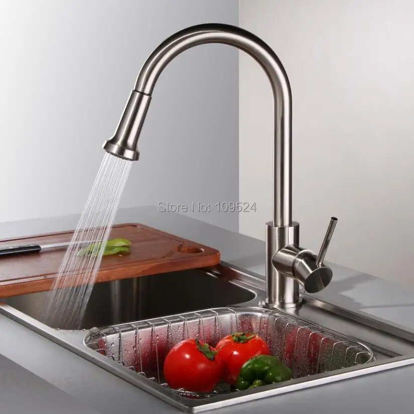 

Brushed stain nickel pull out kitchen spray faucet mixer tap Single hole New free ship