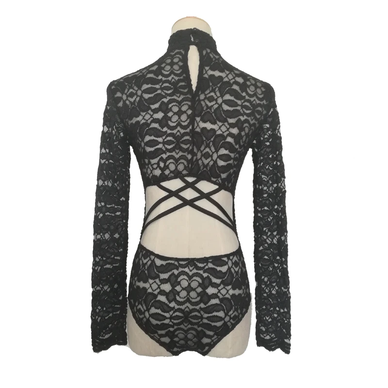 New Women Sexy Long Sleeve Lace Bodysuits Lady Backless Catsuits Female Elegant Overalls