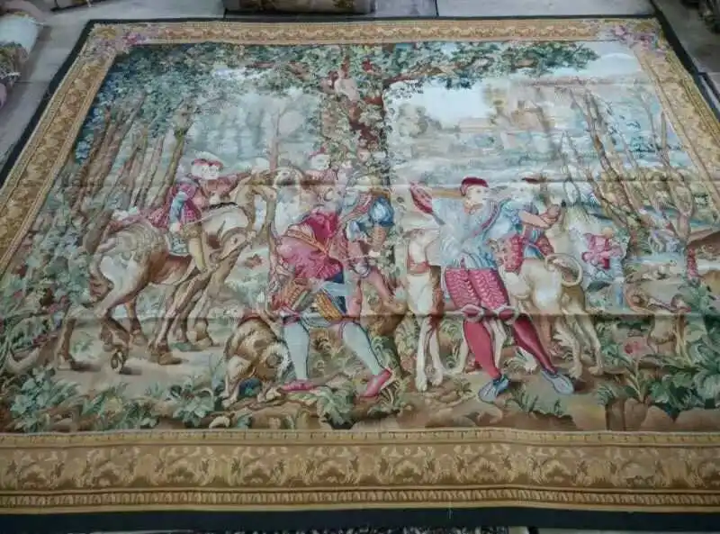 

Free Shipping 100% 9'X12'' Handmade wool aubusson tapestry gobelin carpet French aubusson big tapestry