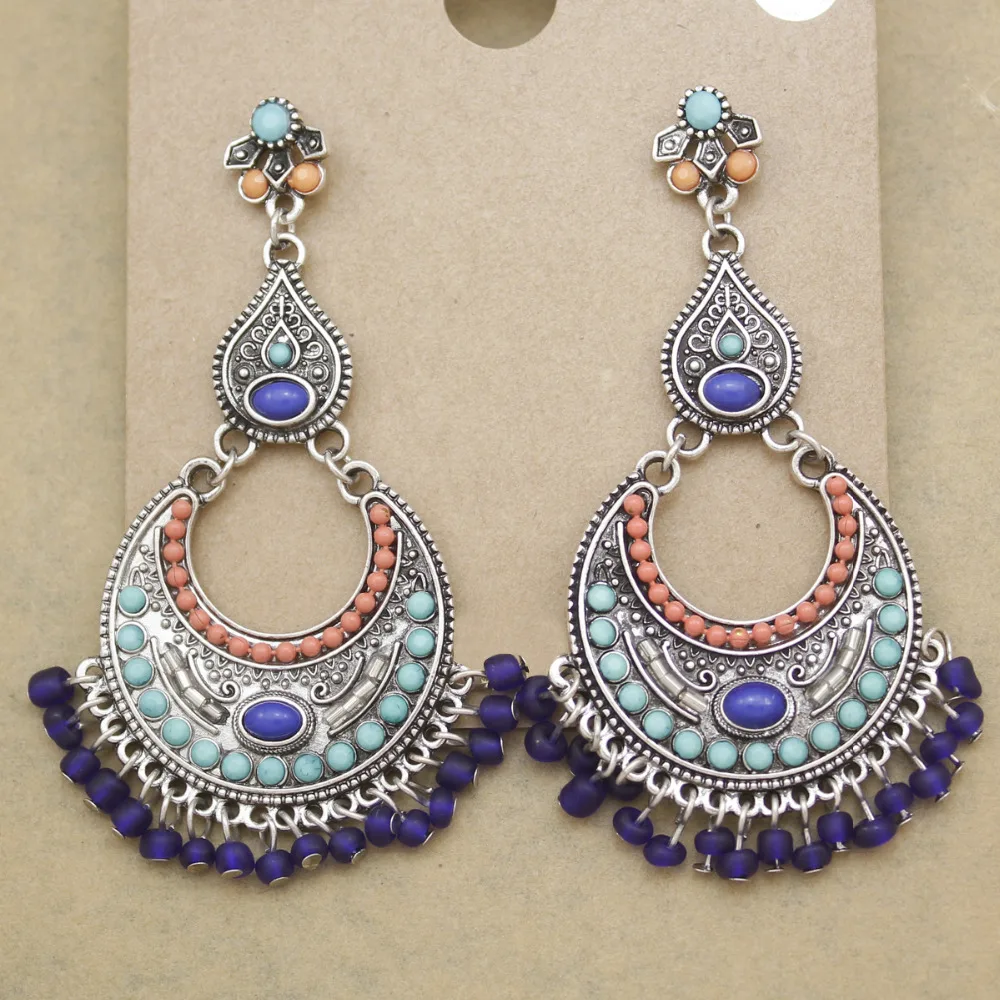 

Vintage Silver Crescent Stone Banjara Kuchi Belly Dance Jhumka Gypsy Drop Dangle Earrings Women Oorbellen Orecchini Jewelry