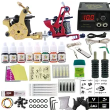 Полный комплект татуировки Поставки 2 Пулеметы 8 цветов чернила пигмент питания с иглами питания Советы сцепление наконечник набор