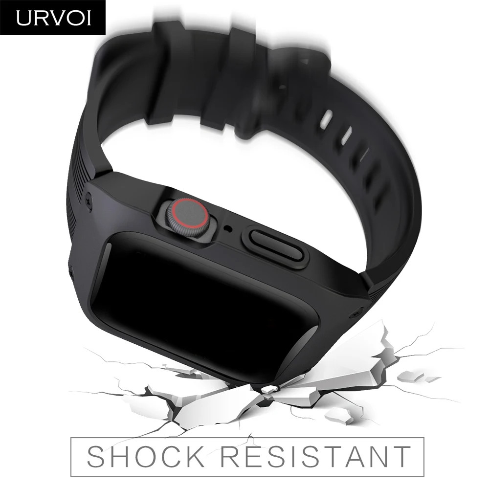 URVOI полная защита для Apple Watch series 5 4 Силиконовый ремешок для iWatch водонепроницаемый мягкий ремешок slim fit antishock Жесткий чехол 44 мм