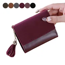 Simple moda mujer borlas Hasp Triple plegable cartera Vintage moneda tarjeta dinero factura pequeño monedero corto carteras de embrague