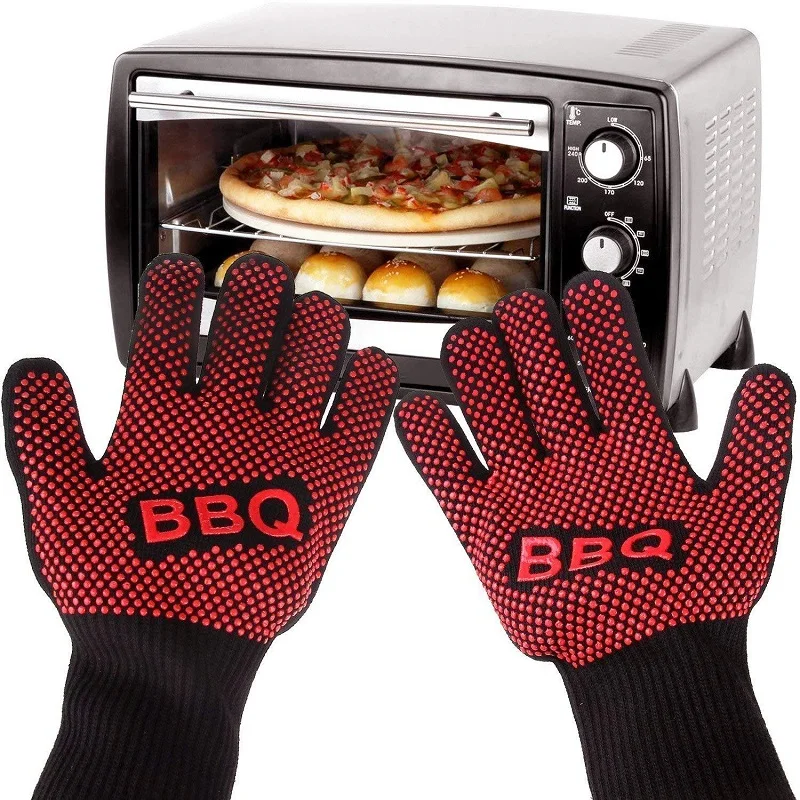 

1 Pair Heat Resistant Thick Silicone Cooking Baking Barbecue Oven Gloves Multi-Purpose Grilling Oven Mitt Kitchen BBQ Gloves