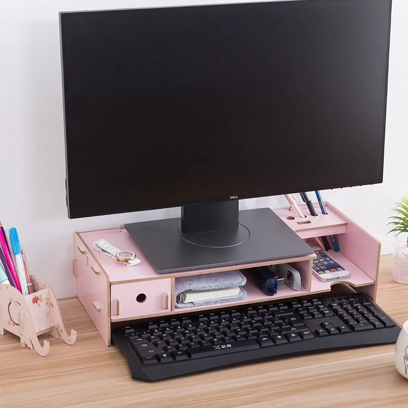 Деревянный монитор Стенд стояк компьютерный стол органайзер с клавиатурой мышь слот хранилища для офисных принадлежностей