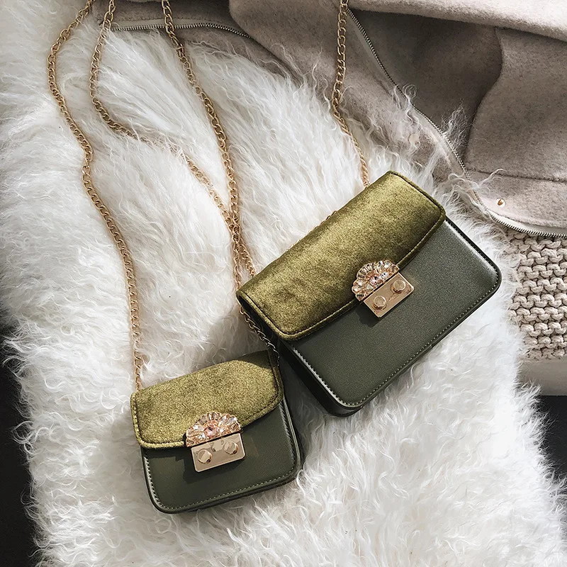 

Luxury Brand Designer Mom and Daughter Messenger Bags Small Sequined Chain Cross Body Bag sac a main Mini Velvet Bag sac a main