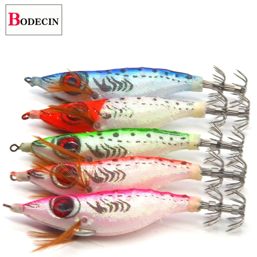 10pcs Squid Jigs Hard Fishing Lures Squid Bait Jig Hooks 2.5# 10cm 9.6g