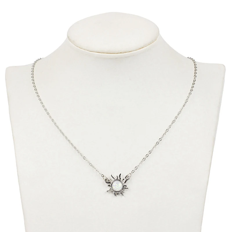 

Sun Flower Opal Imitation Australian Gem Choker Necklace Pendant Necklace For Women Girl Natural Stone Necklace Jewelry