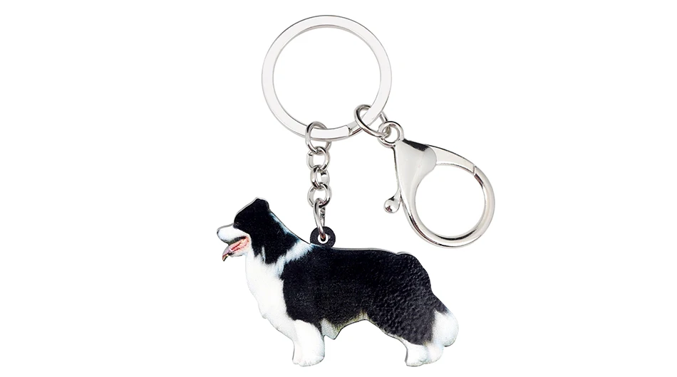 Bonsny Acrylic Cartoon Border Collie Dog Key Chain Keychain Ring Animal Jewelry For Women Girls Ladies Car Bag Purse Charms Gift