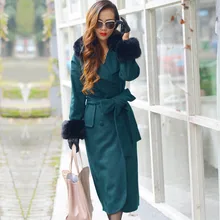 Nice New Fashion European Style High Quality women’s Winter Woolen Overcoat Fur Collar Slim Hip Warm Long Coats Plus Size S2615