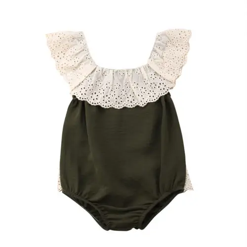 

Infant Baby Girl Kids Clothing Jumpsuit Bodysuit Sleeveless Cotton Casual Lace Edge Clothes Summer Baby Girls 0-18M