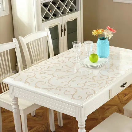  New Arrive Table Cover 1.00mm Soft Glass Transparent PVC Tablecloth Kitchen Table cloth With Patter