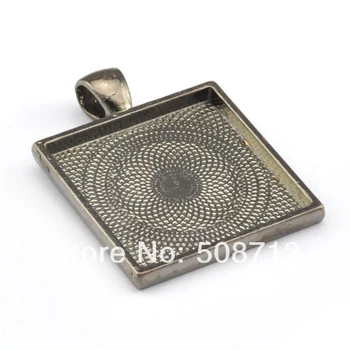

Free Ship!!! 50pcs - Square Gun Black 25mm Pendant Tray Blanks / Bezels for DIY Pendants