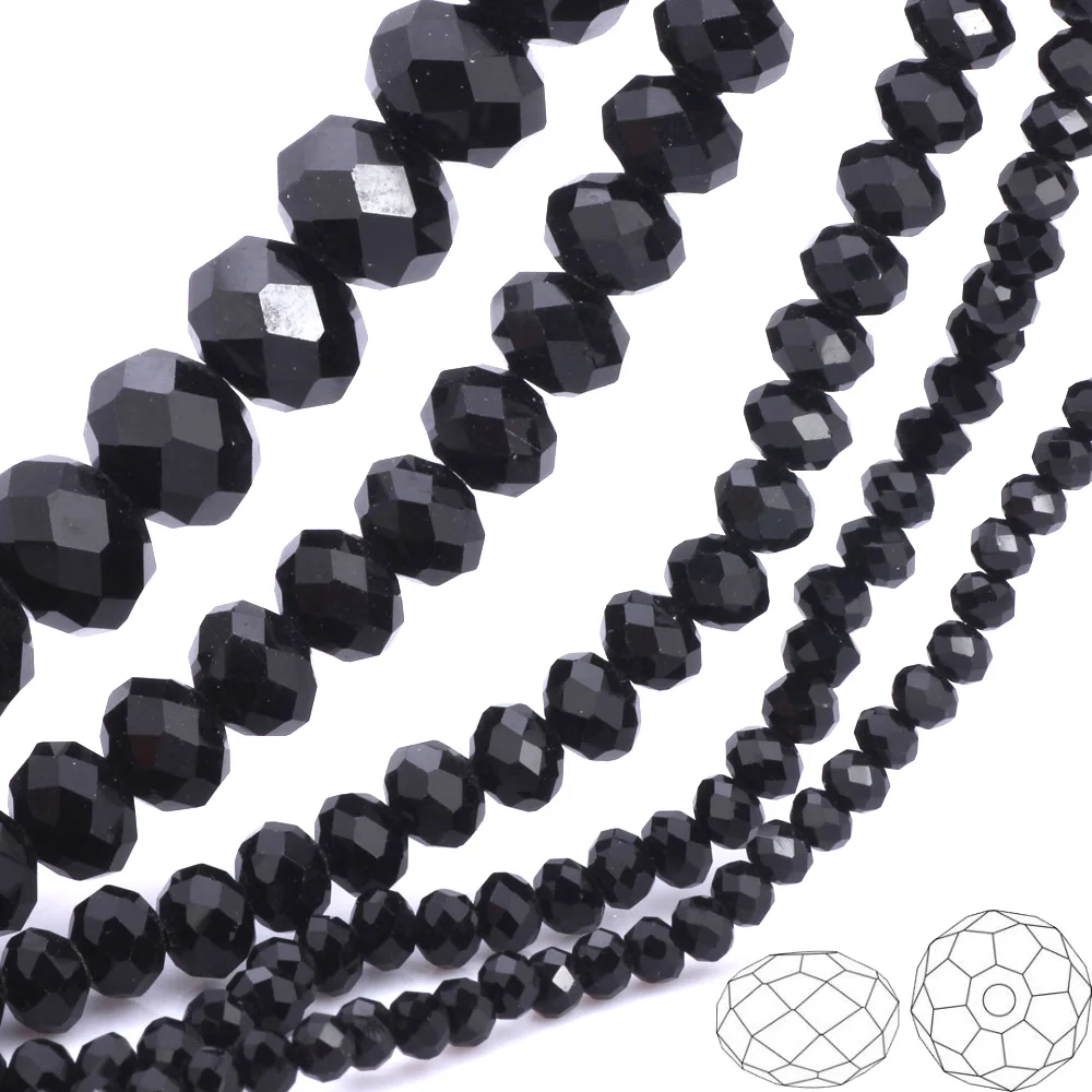 

OlingArt 3/4/6/8/10mm Round Glass Beads Rondelle Austria faceted crystal Lake black&jet color Loose bead DIY Jewelry Making