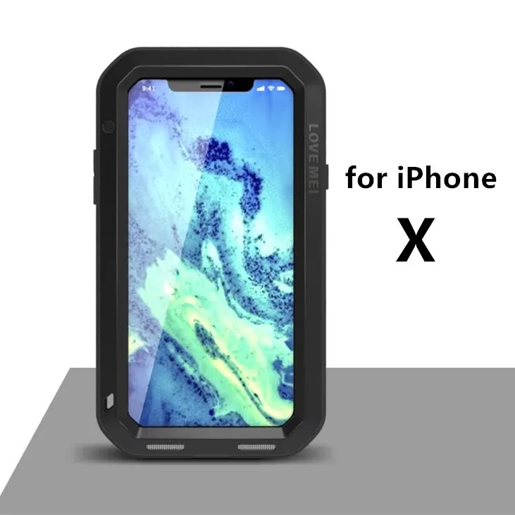 

Love Mei Waterproof Shockproof Rugged Tempered Glass Cover Straight Metal Aluminum Case For Apple iPhone X
