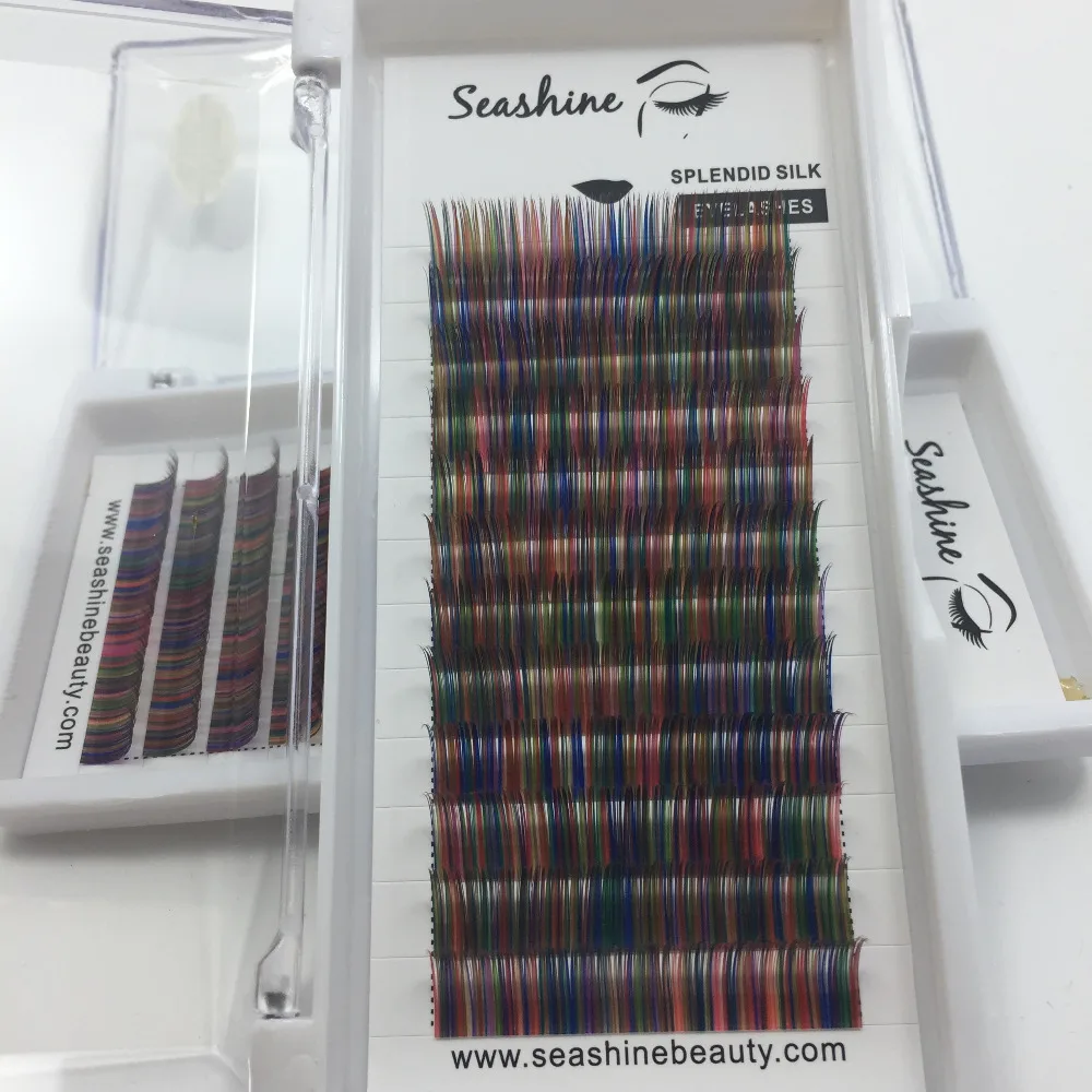

Seashine C curl 11mm 13mm rainbow color eyelash mix colored lashes Faux mink individual eyelash extension private label