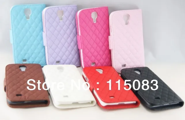 Luxury Fashion Grid Pattern Wallet Leather Credit Card Stand Cover Case for samsung galaxy s4 i9500 20pcs/lot DHL free shipping |