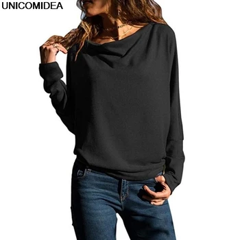 

2020 Casual Women T-Shirts Cowl Neck Loose Women Streetwear Long Sleeve Basic T Shirts Bodycon Crop Tees Shirts Femme Women Tops