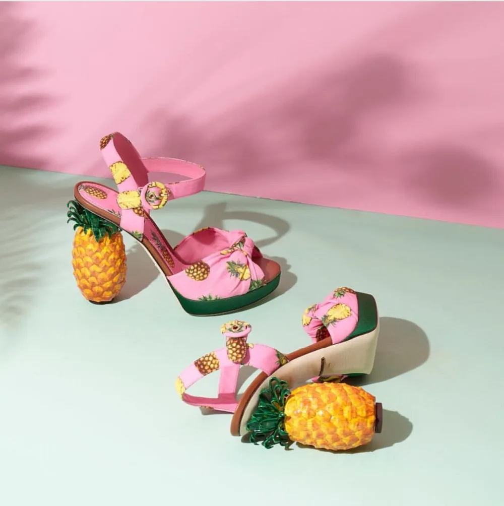 2017 New Arrival Presold Pineapple Heel Pink Women Sandals Open toe