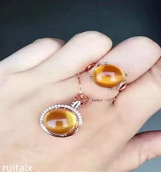 

KJJEAXCMY boutique jewels 925 Pure silver inlay natural round topaz female ring + necklace + pendant set inlay accessories