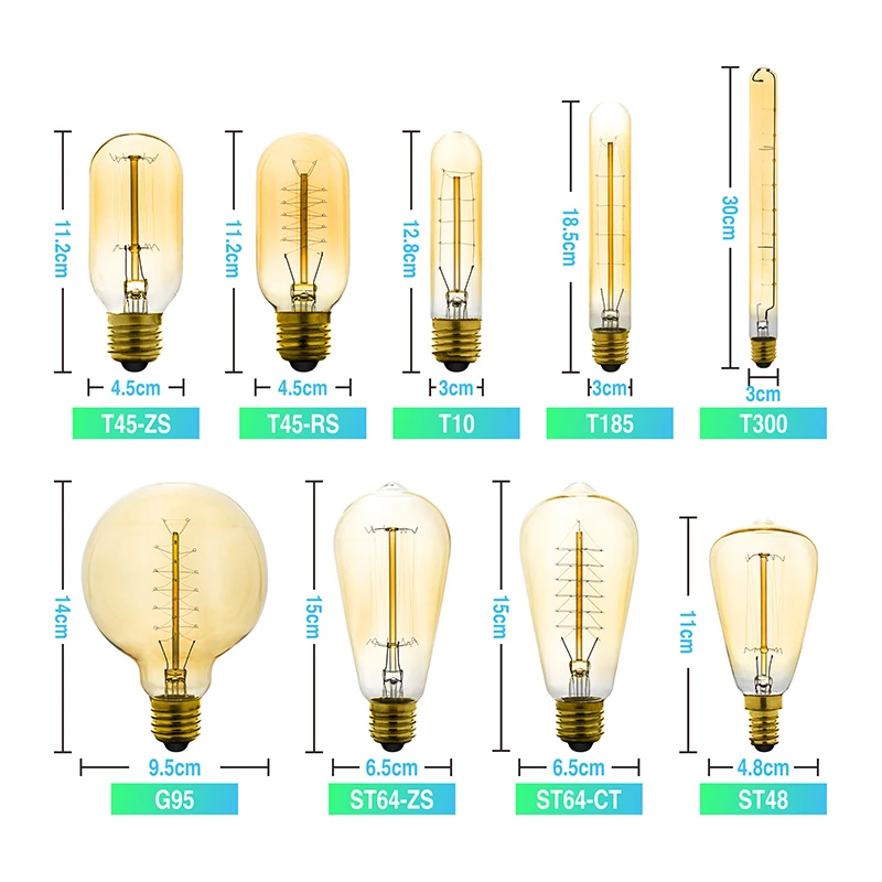 Ретро Edison led светильник лампочка E27 220 В 40 Вт ST64 G80 G95 T10 T45 T185 A110 A60 накаливания ампулы лампы Винтаж лампа накаливания Эдисона Светильник