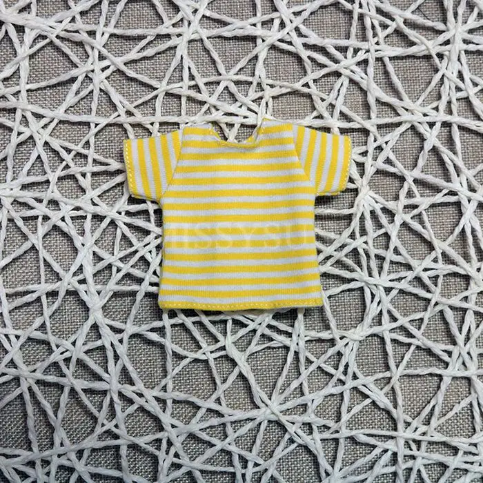 Желтая, синяя, розовая футболка в полоску, Одежда для куклы Blyth, футболка с короткими рукавами для 1/6, аксессуары для кукол(fit Licca, obistu, Blyth, 1/6 Doll - Цвет: yellow stripe