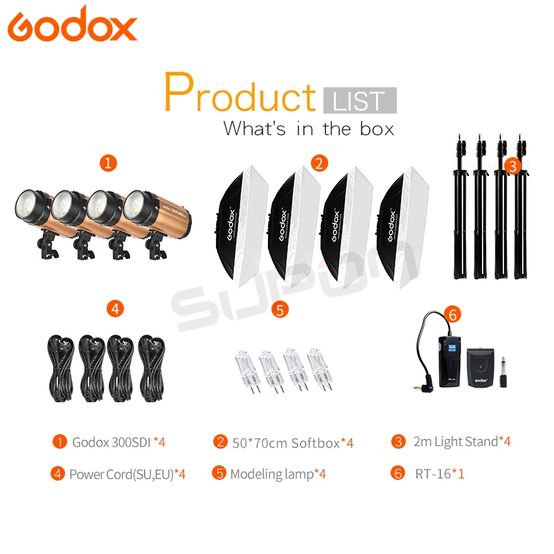 Студийный стробоскоп для фотосъемки Pro GODOX 1200Ws 4*300Ws 300 Вт 300SDI с софтбоксом