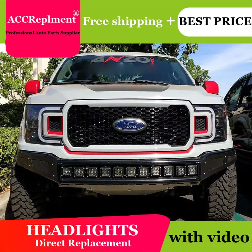 

AUTO.PRO 2019 For Ford f150 headlights parking Q5 bi xenon lens LED DRL H7 xenon For Ford f150 HEAD LAMPS car styling