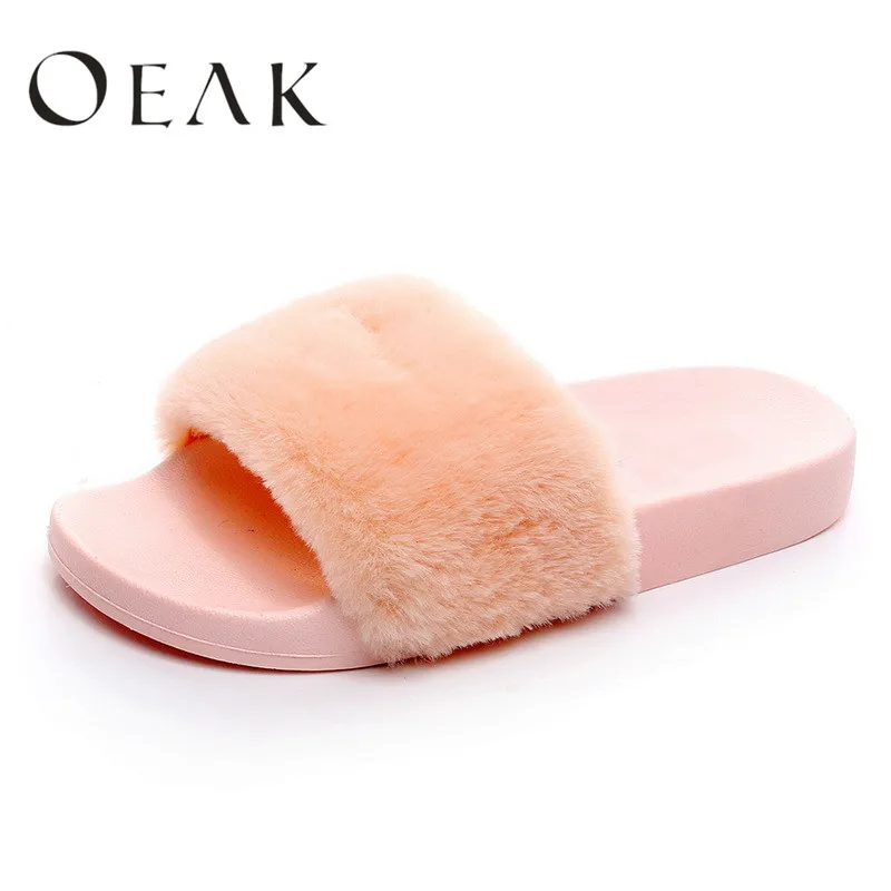 

Oeak Women Casual Slipper Flip Flop Sandal Womens Slippers Zapatos Mujer Ladies Slip On Sliders Fluffy Faux Fur Flat Size