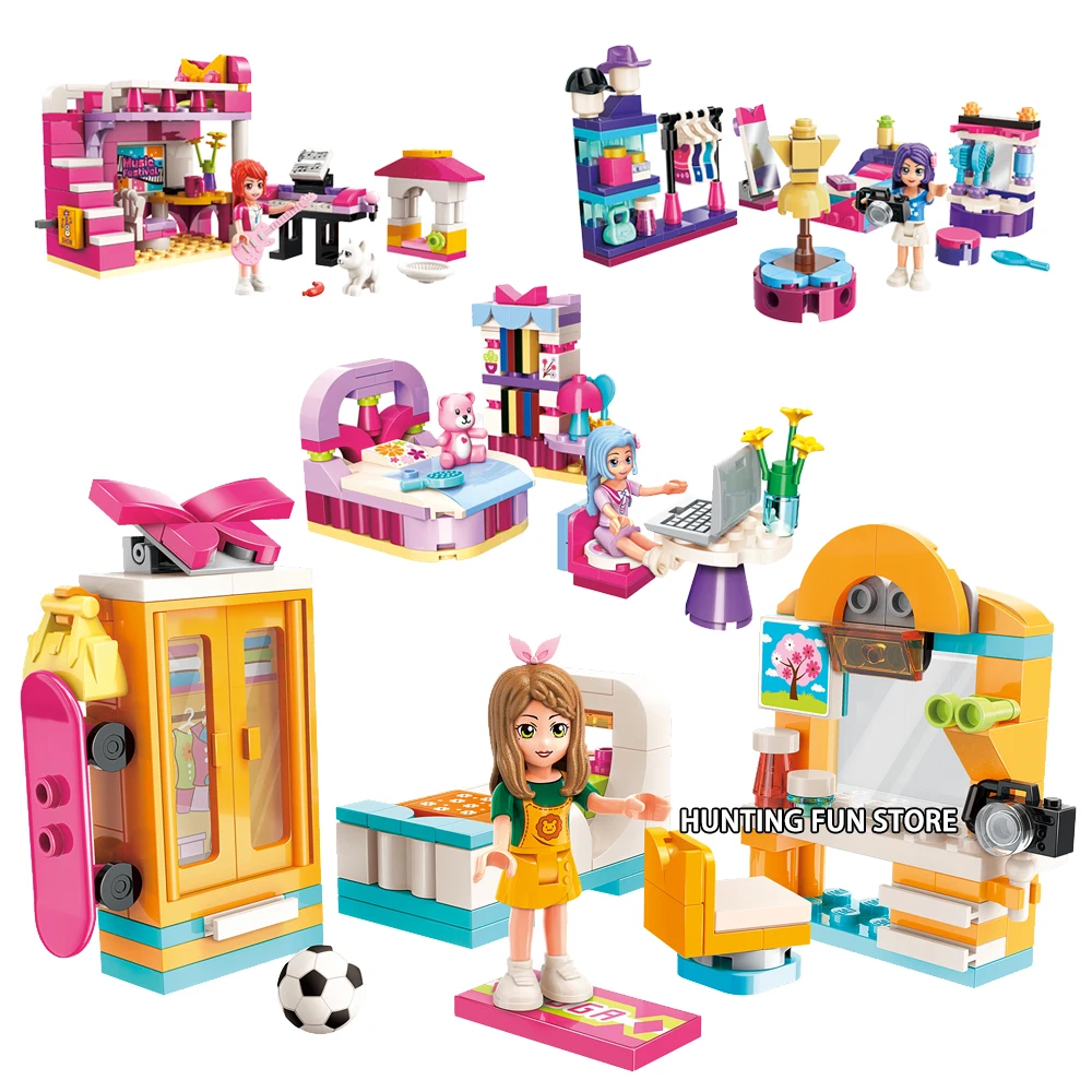 

Compatible Friends Cherry's Room 4 Scenes in 1 Set Figures Dressing Educational Building Blocks Toy for Girls Play House Gifts