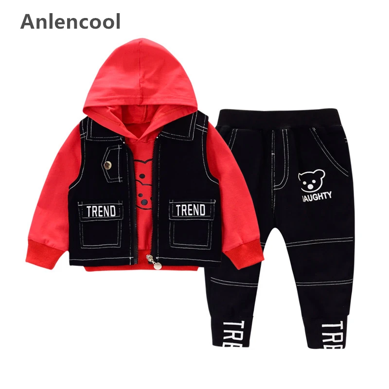 

Anlencool Children's Cartoon three-piece set 2019 Spring new Korean version boy's spring wear long-sleeved leisure clothing Set