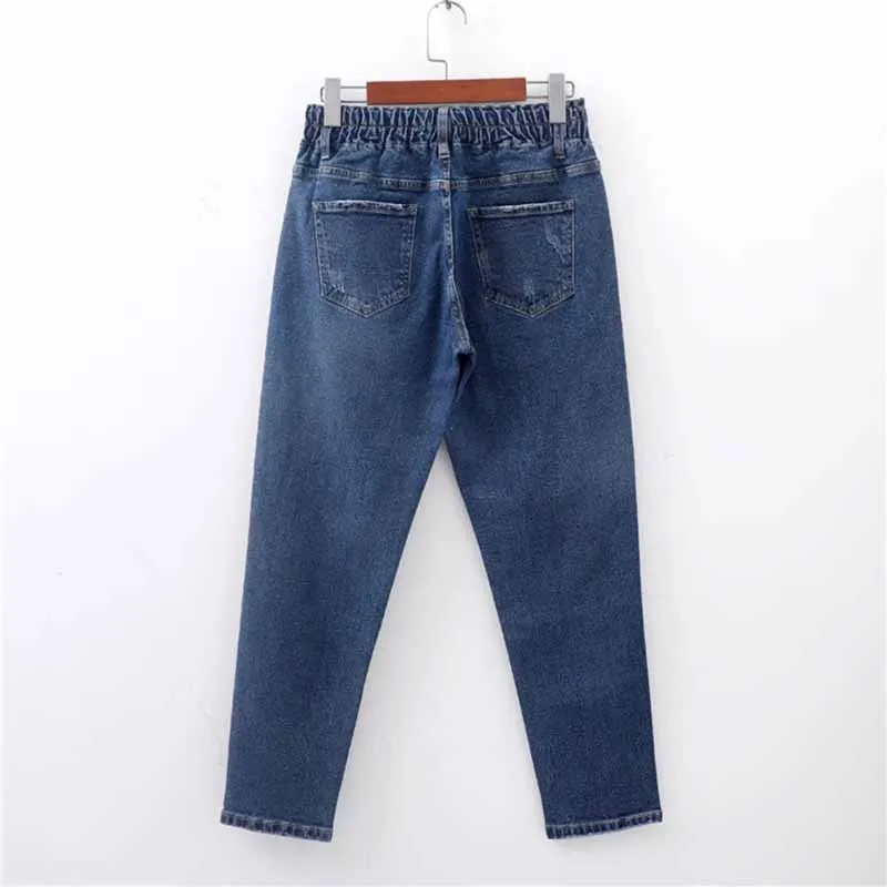 

New High quality Spring Autumn Large size Cotton Jeans Women Elasticity Straight Pants Female Loose Denim Casual Pants Jeans G51