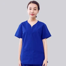 Женская мода скраб-топ медицинская Униформа молния спереди открытие воротник рубашка три кармана Аптечная униформы(просто топ