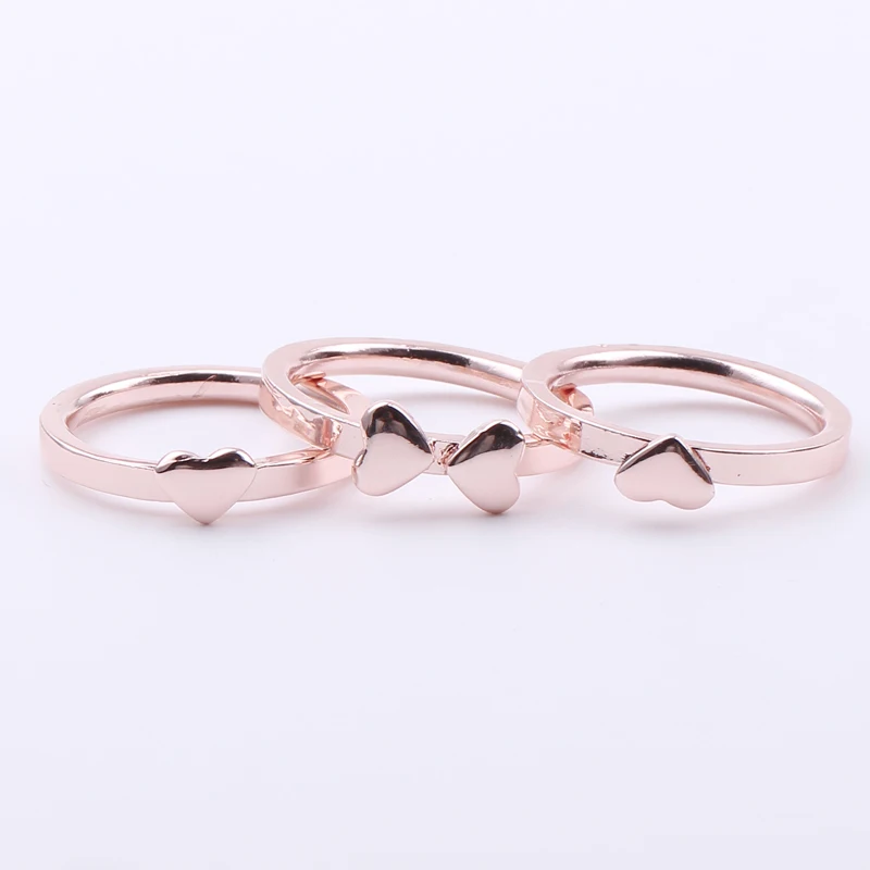 

3 piece set love heart stitching lucky four-leaf clover ring statement jewelry rose thin metal ring for woman friendship gift
