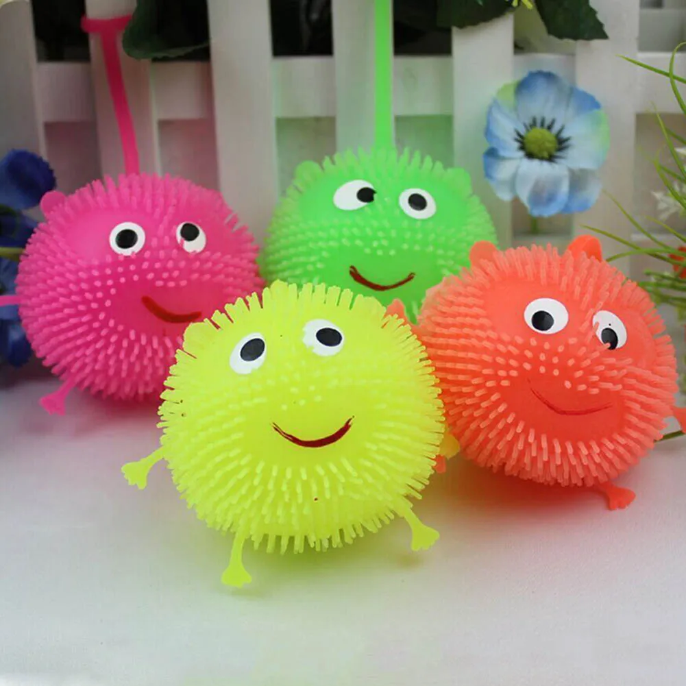 

2017 Color Random Flash Led Bouncy Balls Glowing Smile Soft Rubber Ball Toy Luminous Jump Fluffy Ball Toys