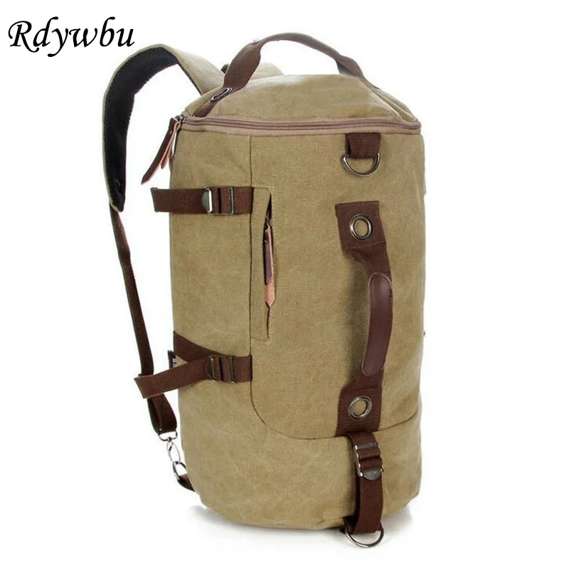 

Rdywbu Men's Big Capacity Travel Duffel Bags Vintage Canvas Multifunctional Backpack Retro Rucksack Bucket Bag Trip Bolsa B289