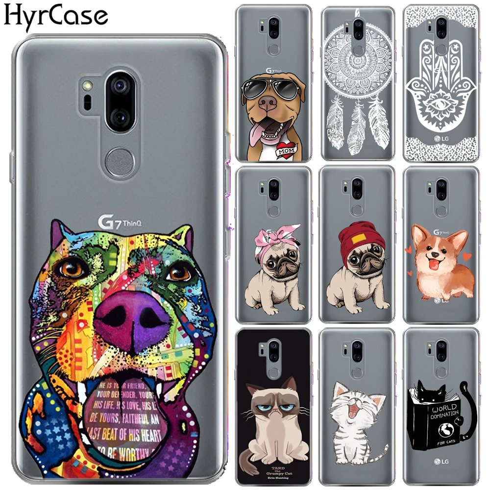 

Funny Cute Cartoon Cat Soft TPU Case For LG G7 6.1" Dog Floral Silicon Transparent Phone Back Cover For Coque LG G7 ThinQ